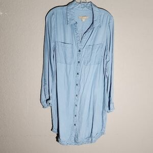 Blue Casual Midi Dress with Cuffed Sleeves